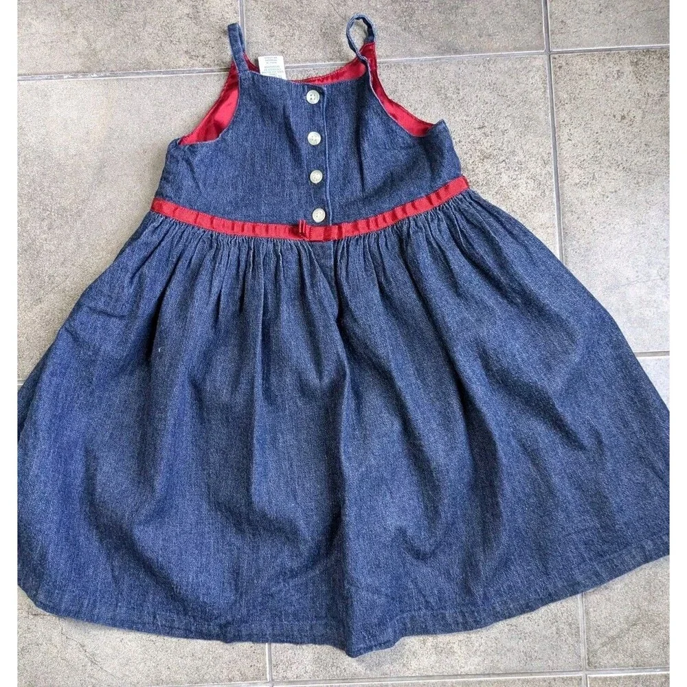 Y2K Baby Gap Girl 4 Years Denim Jumper Dress Red Satin Lining Matching Bloomers